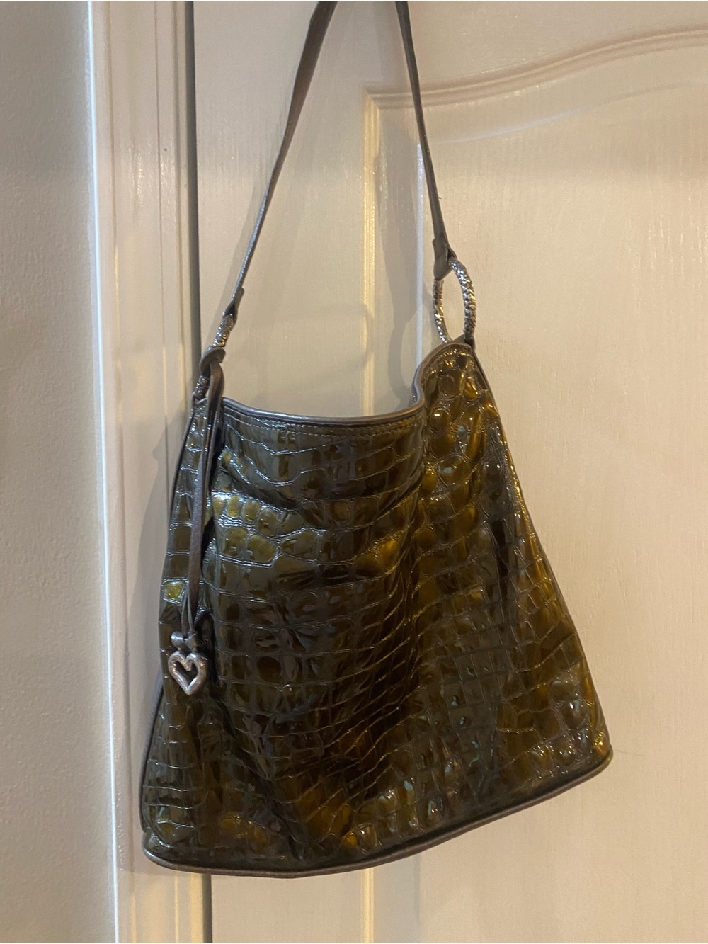 Brighton Olive Green Croc-Embossed Shoulder Hobo